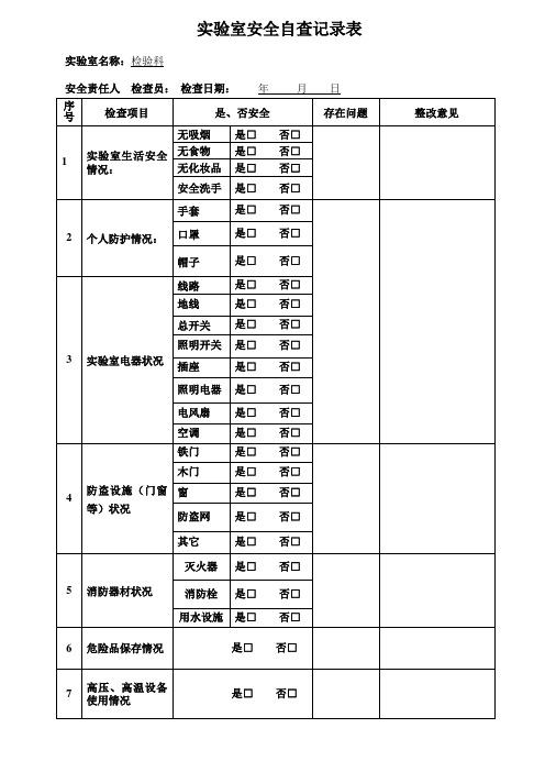 实验室安全自查记录表
