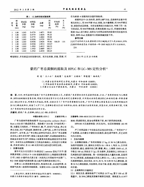 蒙药广枣总黄酮的提取及HPLC和LC-MS定性分析