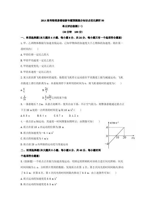 2014高考物理易错创新专题预测提分知识点优化解析30：单元评估检测(一)