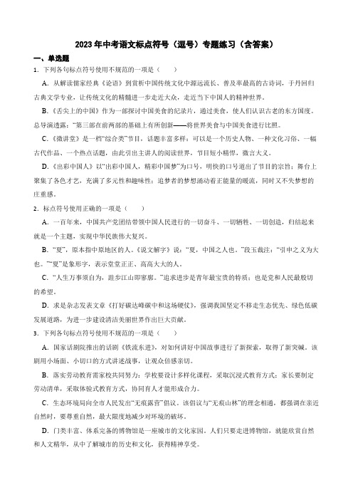 2023年中考语文标点符号(逗号)专题练习(含答案)