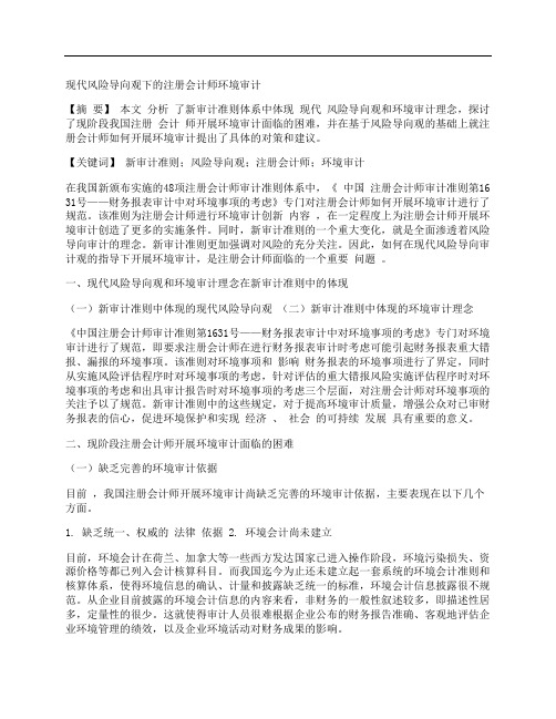 [现代,风险,导向,其他论文文档]现代风险导向观下的注册会计师环境审计