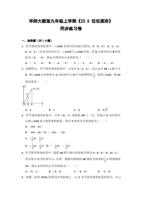 华师大版初中数学九年级上册《23.5 位似图形》同步练习卷(含答案解析