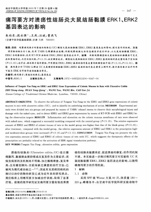 痛泻要方对溃疡性结肠炎大鼠结肠黏膜ERK1、ERK2基因表达的影响