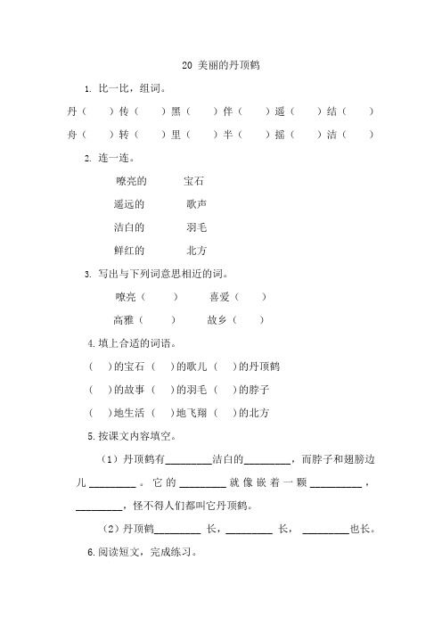 20美丽的丹顶鹤课时练习题及答案.doc