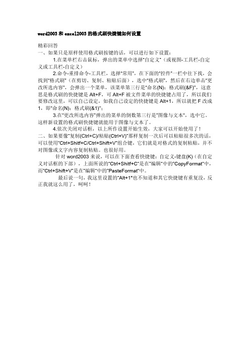 word和excel的格式刷快捷键设置