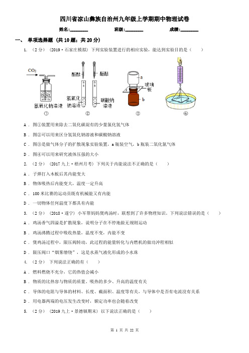 四川省凉山彝族自治州九年级上学期期中物理试卷