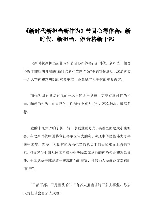 《新时代新担当新作为》节目心得体会：新时代,新担当,做合格新干部