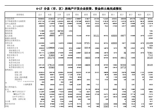 邵阳市统计年鉴：4-17 双清大祥北塔新邵东邵阳隆回洞口绥新宁城步武冈分县市区房地产开发企业投资资金土地