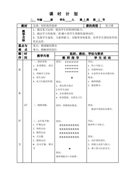 体育教案-八下-3.2足球：短距离传接球-王永强