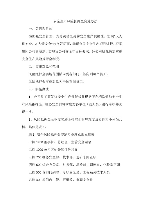 煤矿单位安全生产风险抵押金实施办法