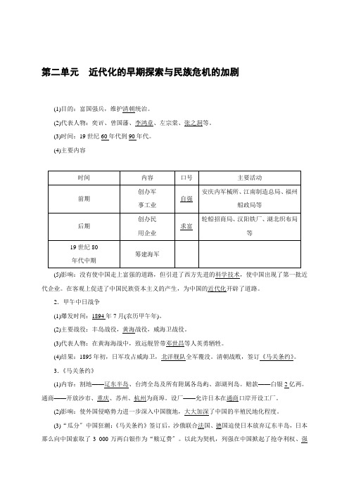八年级历史部编版上册考点 第2单元近代化的早期探索与民族危机的加剧