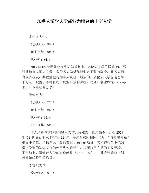 加拿大留学大学就业力排名的十所大学