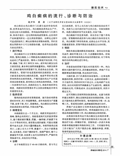 鸡白痢病的流行、诊断与防治