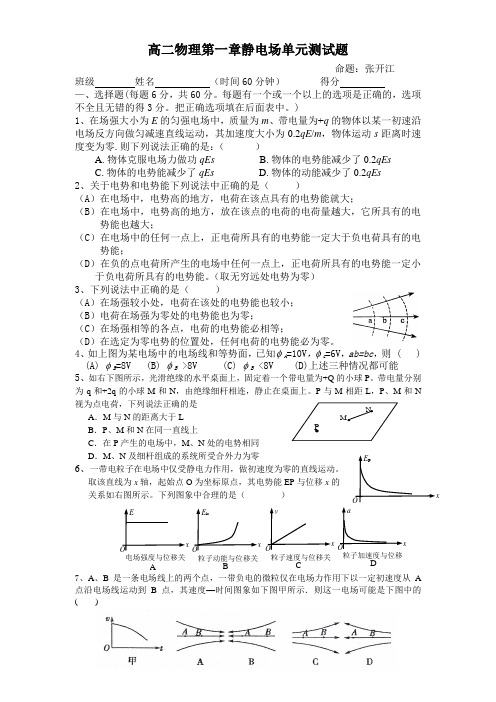 高二物理第一章静电场单元测试题(1)