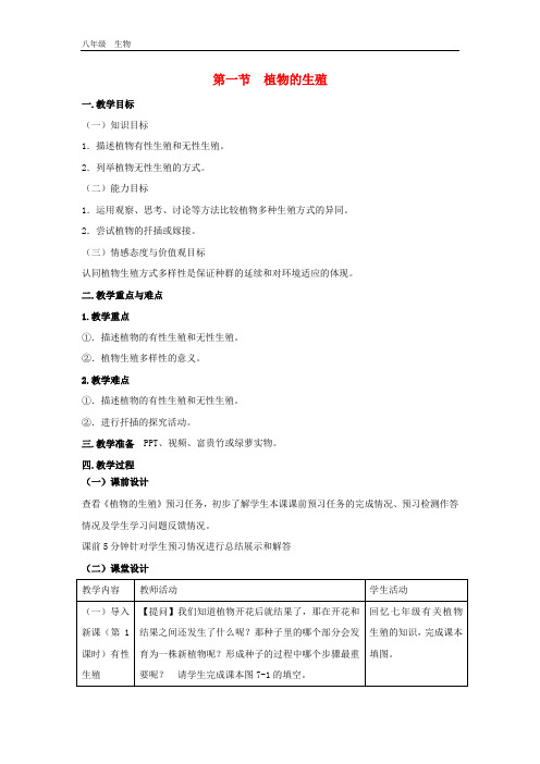 生物八年级下册第七单元第一章生物的生殖和发育第一节植物的生殖教案
