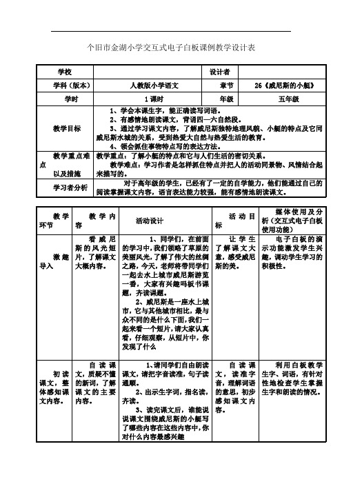 交互式电子白板课例教学设计表1