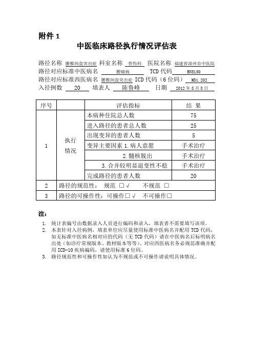 2012新版临床路径评估表——骨伤科