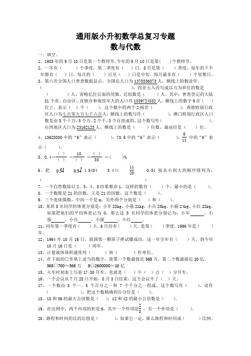 通用版小升初数学总复习专题：数与代数(含答案) 