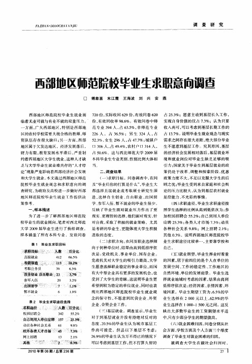 西部地区师范院校毕业生求职意向调查