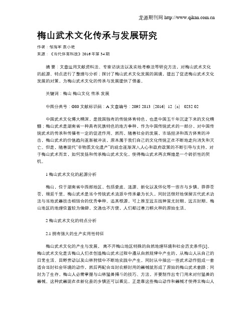 梅山武术文化传承与发展研究