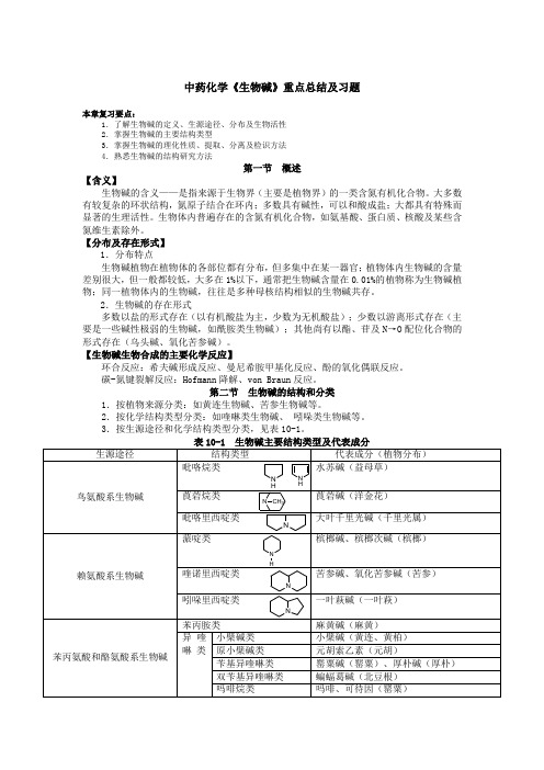 中药化学《生物碱》重点总结及习题