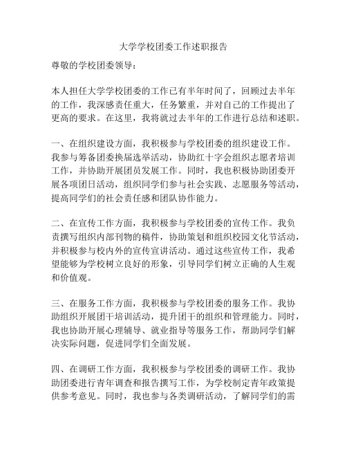 大学学校团委工作述职报告
