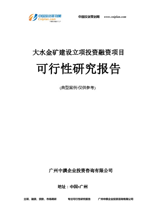 大水金矿建设融资投资立项项目可行性研究报告(非常详细)