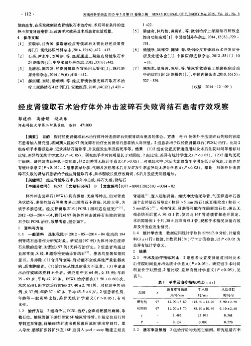经皮肾镜取石术治疗体外冲击波碎石失败肾结石患者疗效观察