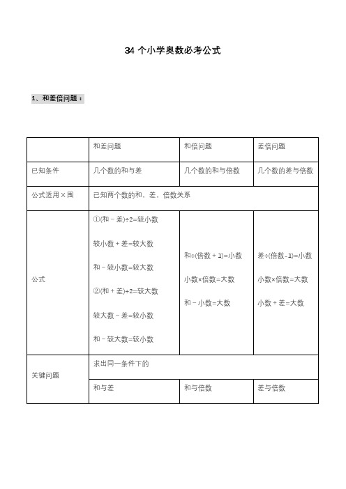 34个小学奥数必考公式