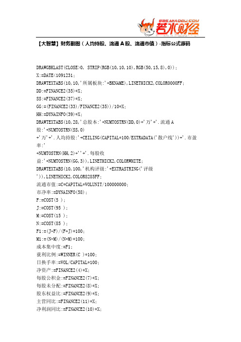 【股票指标公式下载】-【大智慧】财务副图(人均持股、流通A股、流通市值)