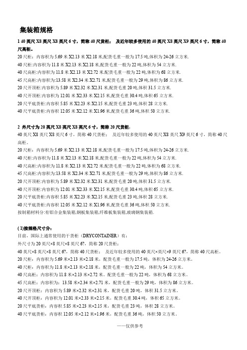集装箱尺寸规格表