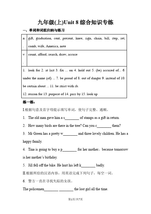 深圳市初中英语九年级 (上) Unit 8综合知识专练