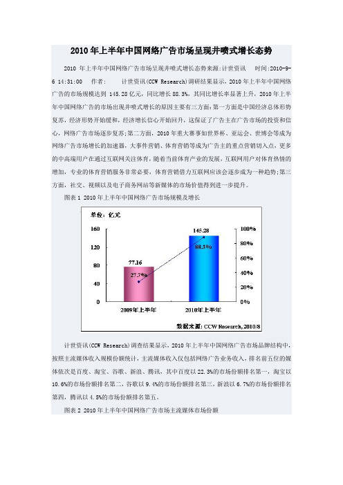 2010年上半年中国网络广告市场呈现井喷式增长态势1
