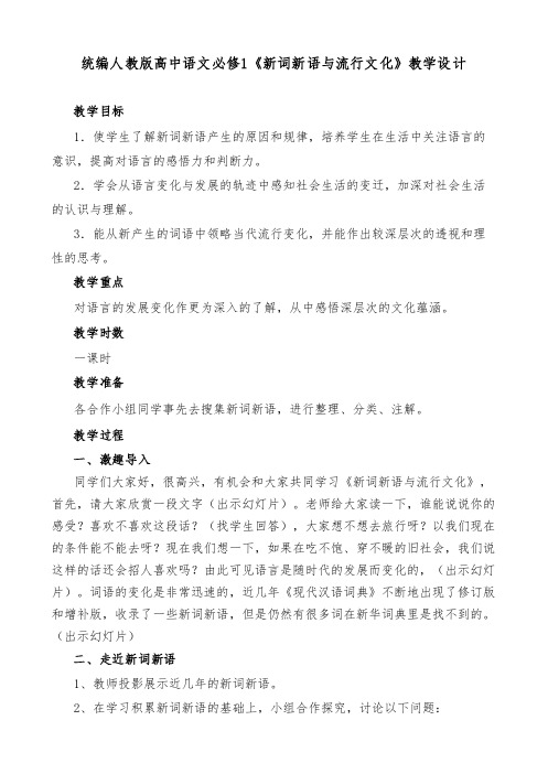 统编人教版高中语文必修1《新词新语与流行文化》教学设计
