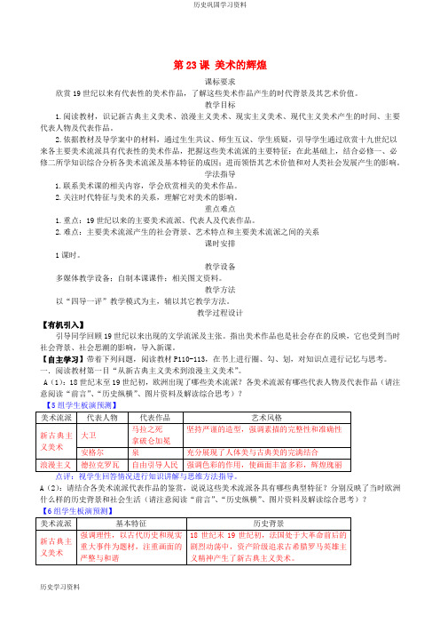 人教版高中历史必修3第八单元 19世纪以来的世界文学艺术第23课 美术的辉煌教案(1)