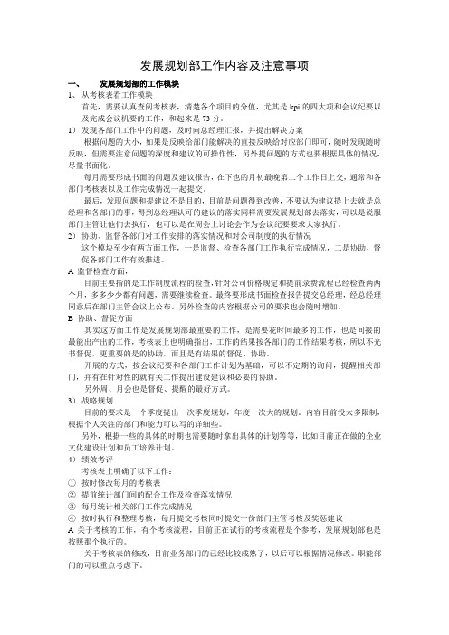 发展规划部工作内容及注意事项