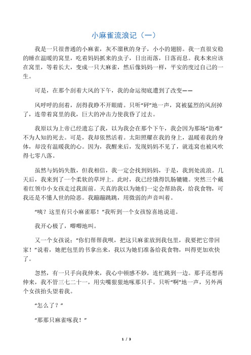 中学想像作文：小麻雀流浪记45