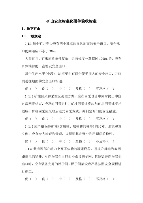 矿山安全标准化硬件验收标准