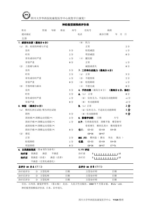神经根型颈椎病评价表