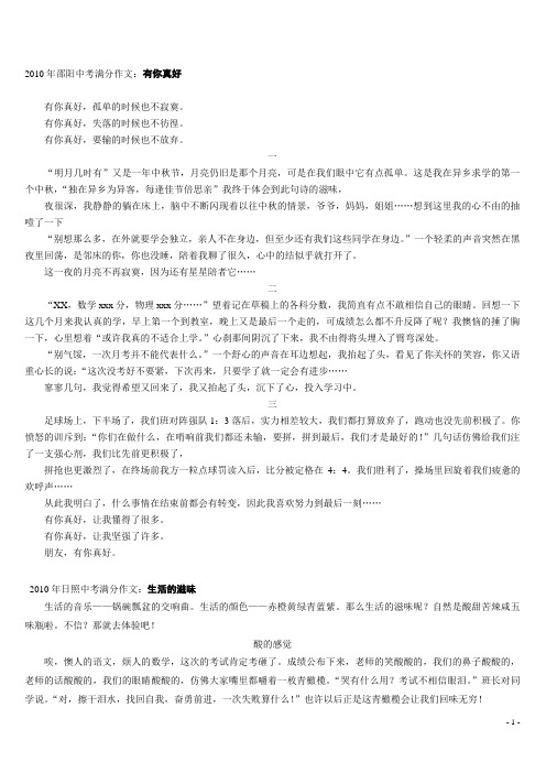 2010年中考满分作文
