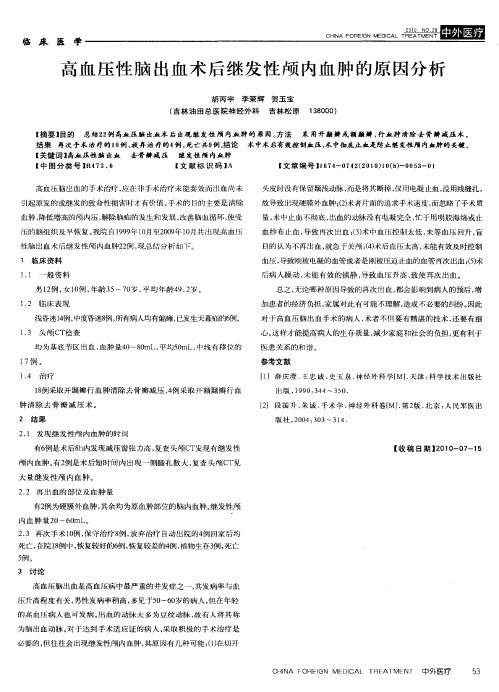 高血压性脑出血术后继发性颅内血肿的原因分析