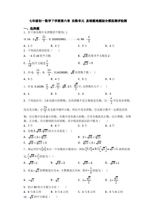 七年级初一数学下学期第六章 实数单元 易错题难题综合模拟测评检测