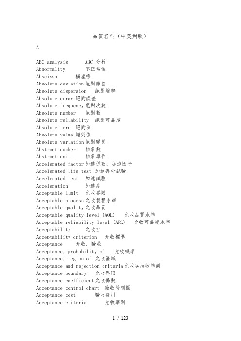 品质名词(中英对照)