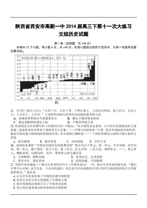 陕西省西安市高新一中2014届高三下第十一次大练习文综历史试题