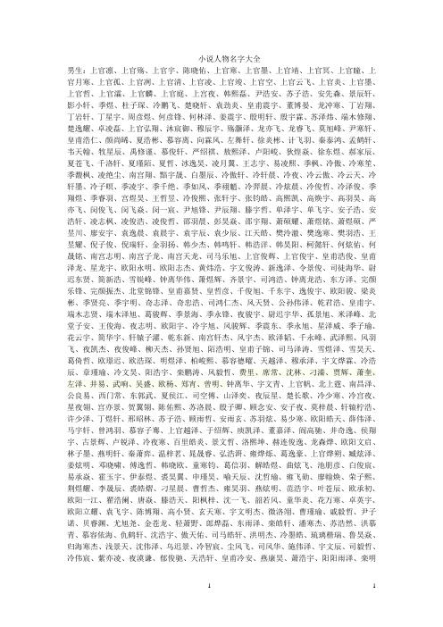 小说人物名字大全与服装资料