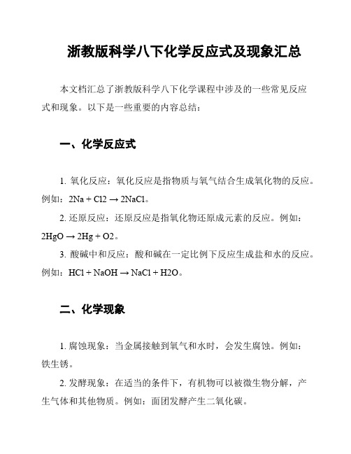 浙教版科学八下化学反应式及现象汇总