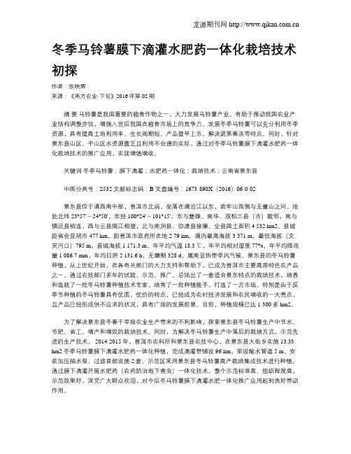 冬季马铃薯膜下滴灌水肥药一体化栽培技术初探