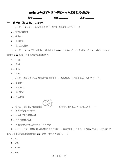 德州市九年级下学期化学第一次全真模拟考试试卷