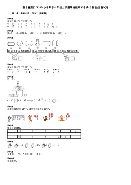 湖北省荆门市2024小学数学一年级上学期统编版期末考试(自测卷)完整试卷