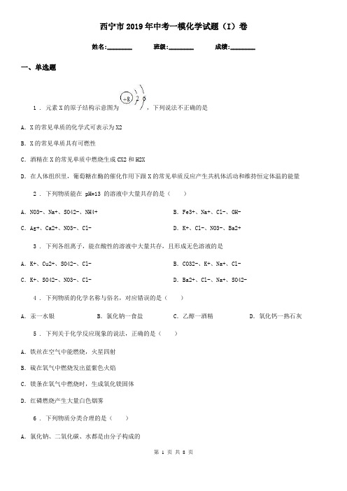 西宁市2019年中考一模化学试题(I)卷